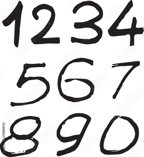 Set of vector doodle numbers from 0 to 9, handwritten vector illustration, for the design of school textbooks, patterns, original lettering, cards, prints photo