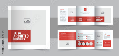 Architecture square trifold brochure template design, Construction and renovation square trifold or corporate square tri fold brochure template