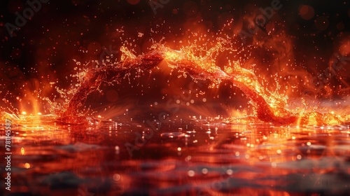 Captured in this image is a vibrant and dynamic scene featuring the powerful interplay between fire and water.