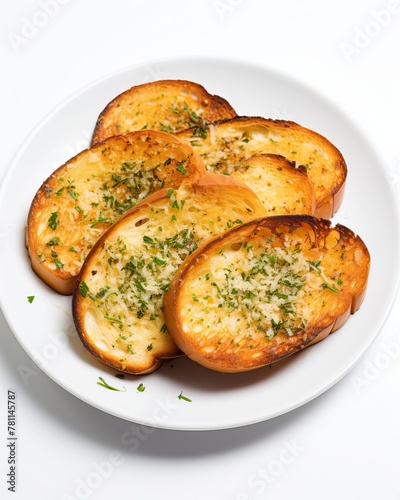 Close-Up of Garlic Bread with Herbs on Plate