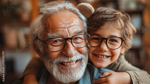 Grandfather and Grandson Laughing Cheerfully photo