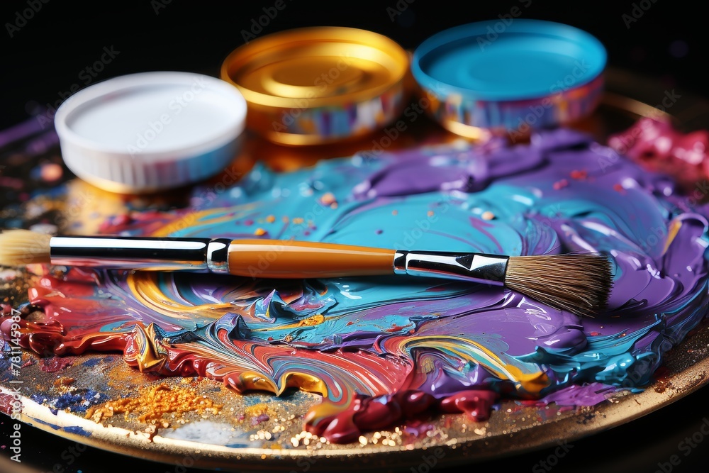 Obraz premium An art studio filled with colorful canvases, paintbrushes, and the creative process in action