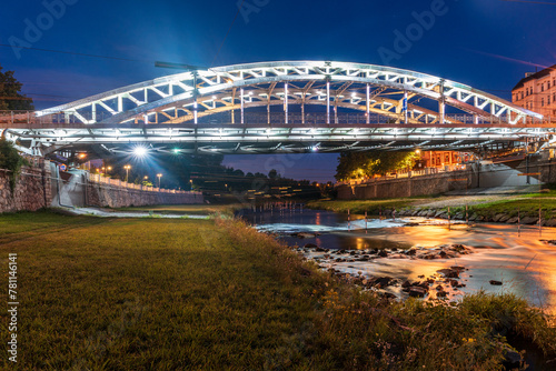 Most Milose Sykory bridge with Ostravice river bellow in Ostrava city in Czech republic photo