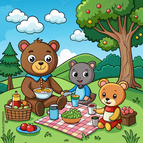 cartoon-teddy-bear-picnic--black-outline