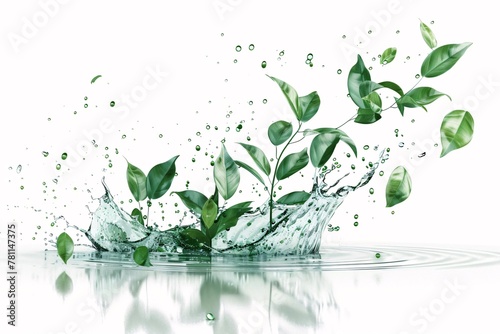 a water splash with leaves