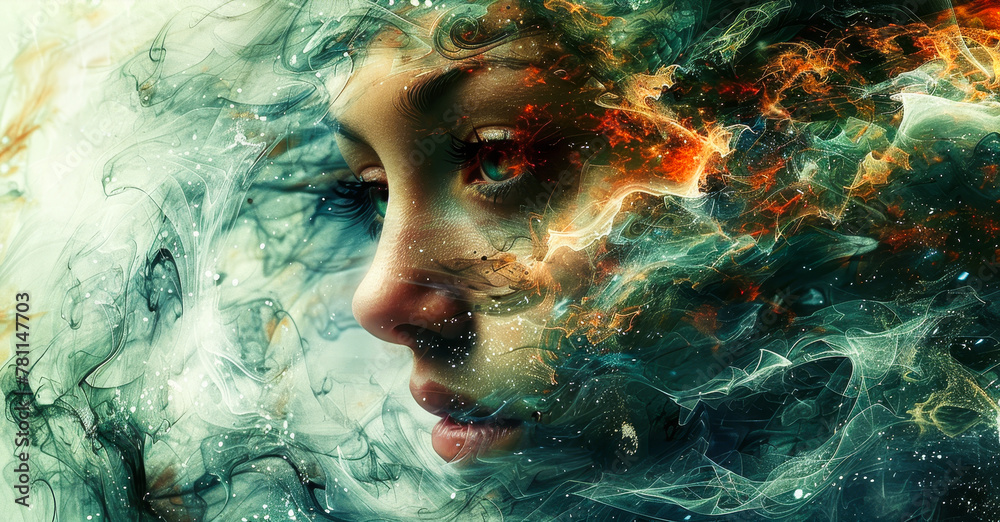 Fototapeta premium Inner Turmoil: Abstract Portrait of Emotional Conflict in Surreal Art Therapy