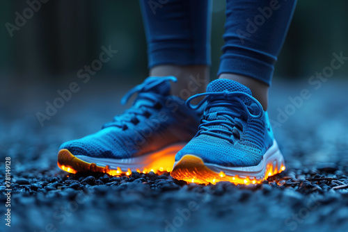 Jogging in sneakers with glowing soles  safety in the dark
