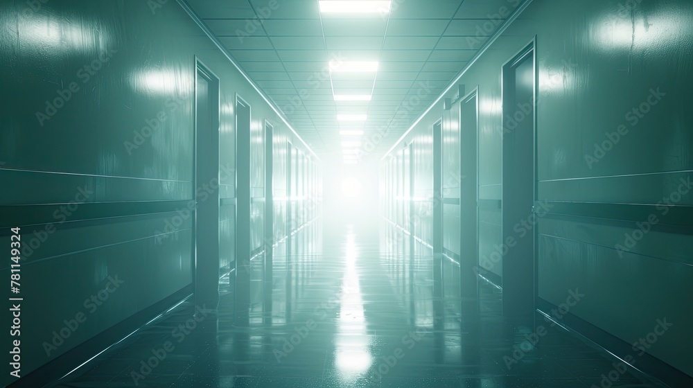 Hospital corridor lights. Generative AI