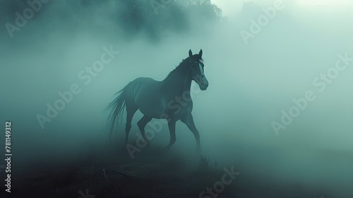Horse in mist. Generative AI
