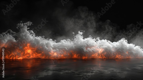 A misty fog effect texture overlay for text or space. Smoke on a black background. White clouds of vapor smoke. A gas explosion that swirls and explodes. A smoke bomb that explodes.