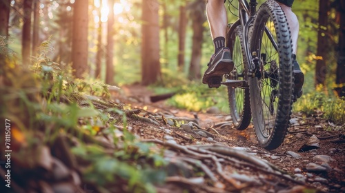 Mountain biking in forest. Generative AI photo