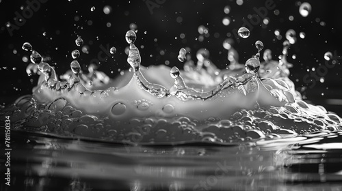 Drops and splashes of water isolated on a black background.