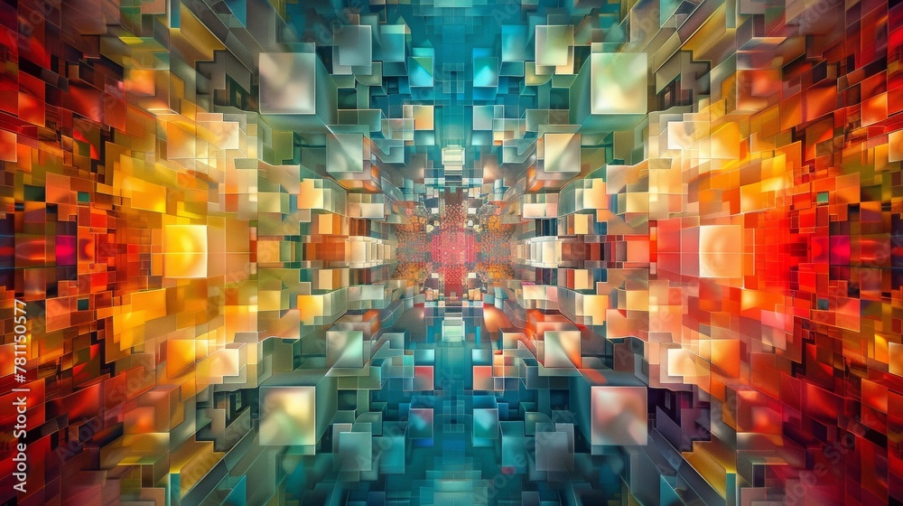 Obraz premium Geometric abstraction of colorful cubes with a kaleidoscopic effect