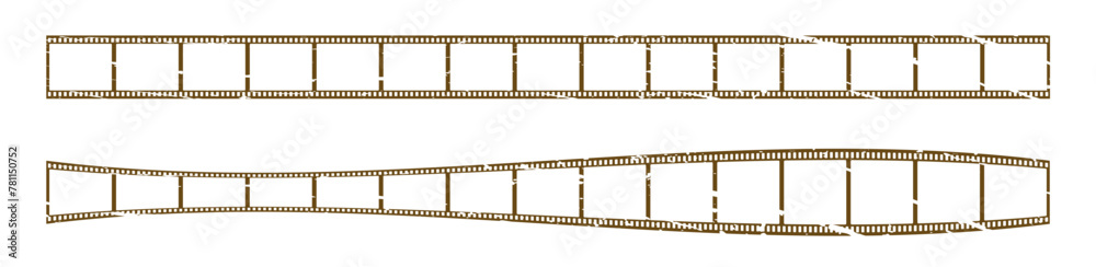 35mm grunge texture film strip vector design with 15 frames on white background. Brown film reel symbol illustration to use in photography, television, cinema, travel, photo frame. 