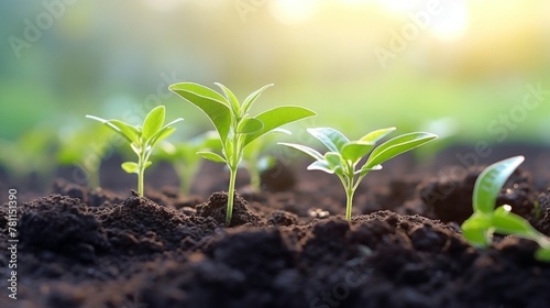 Close up of thriving tea plant seedlings in the plantation