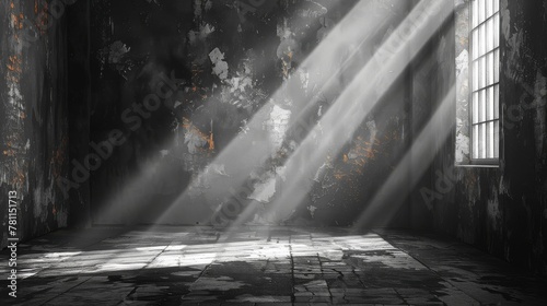 Light shining on a gray wall, sunbeams illuminating a room. Modern illustration for product presentation.