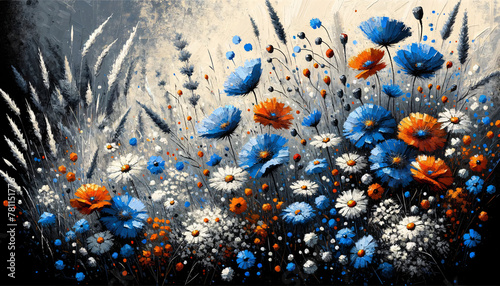 acrylic cave art, depicting a wildflower meadow photo