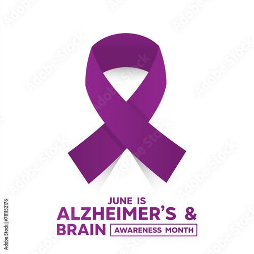 Alzheimers and Brain Awareness Month. Purple ribbon. Great for cards, banners, posters, social media and more. White background.
