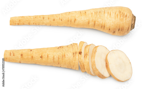 Obraz na płótnie sliced parsnip root isolated on white background. clipping path