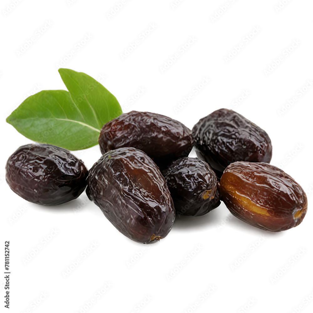 ripe brown dates with green leaves. The object is isolated on a transparent background ripe brown dates with green leaves. The object is isolated on a transparent background