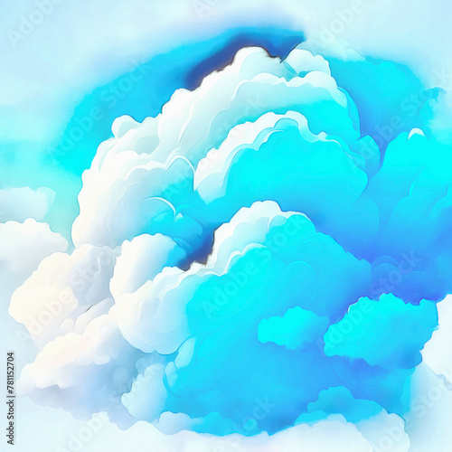 White blue watercolour clouds water stains, abstract