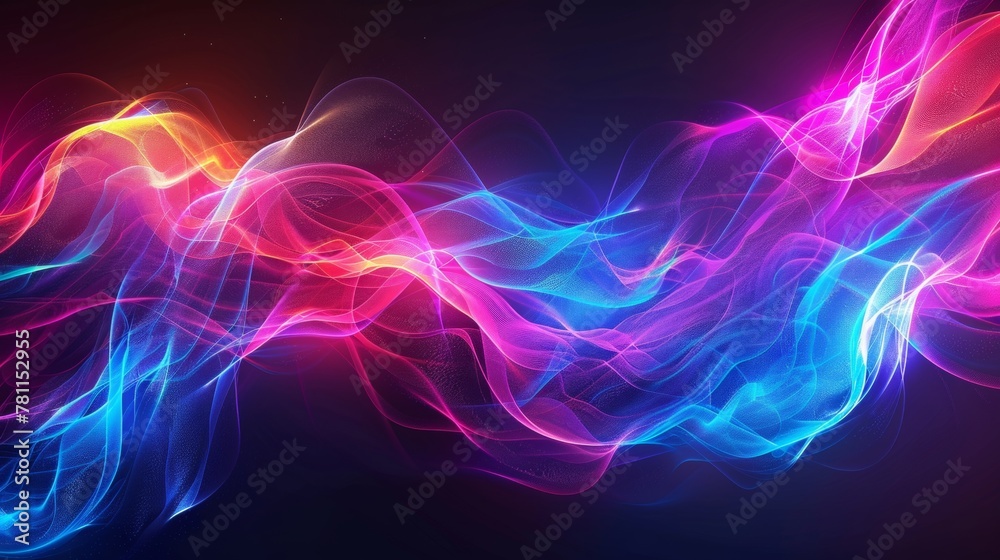 Energetic dance of pink and blue neon light waves