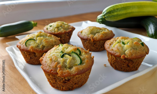 freshly baked muffins made with courgettes or zucchini