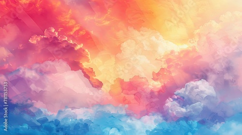 Watercolor sunset sky. Generative AI