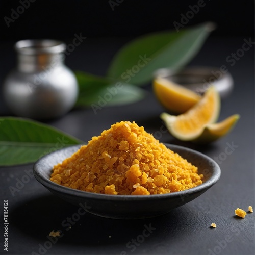 Asafoetida (Hing) on a black background. photo