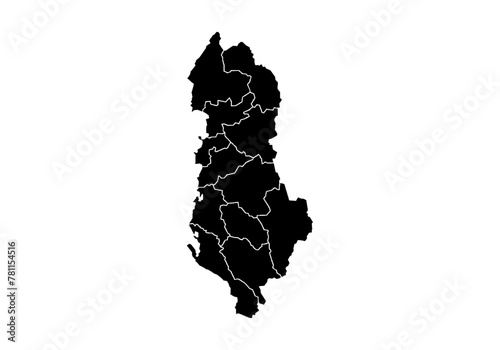 Mapa negro de Albania en fondo blanco.