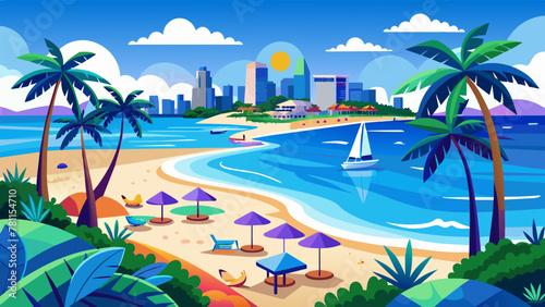 Sentosa-beach-overseeing-a-blue-horizon vector illustration 