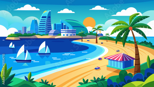 Sentosa-beach-overseeing-a-blue-horizon vector illustration 