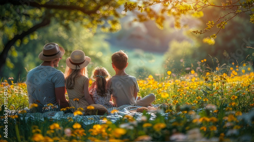 Relaxation and recreation: Happy family enjoying picnic in the countryside