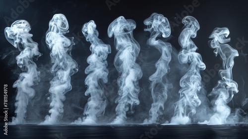 On a black background, smoke is collected in white