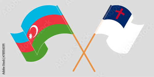 Crossed and waving flags of Azerbaijan and christianity