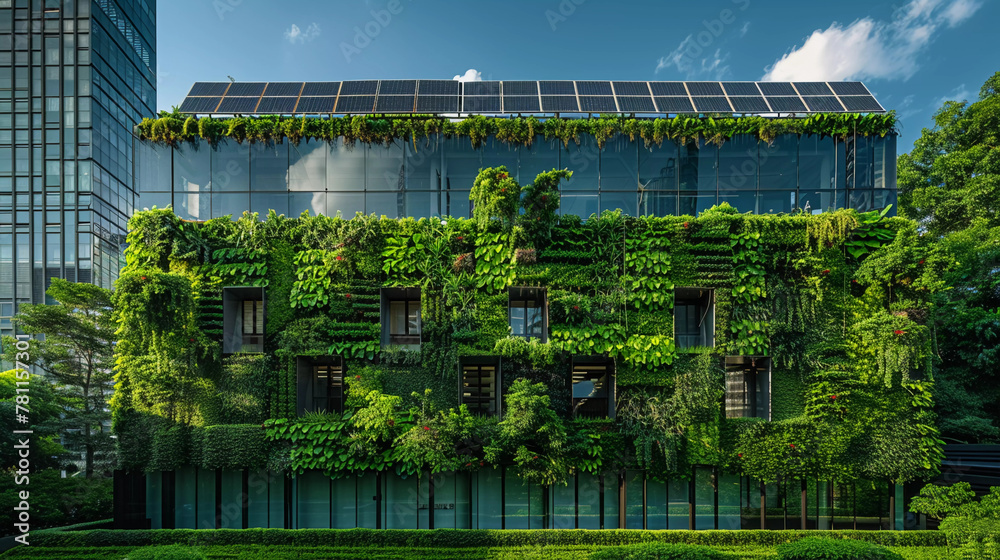 Eco Architecture: Building with Rooftop Solar Panels and Green Facades Eco Architecture: Building with Rooftop Solar Panels and Green Facades