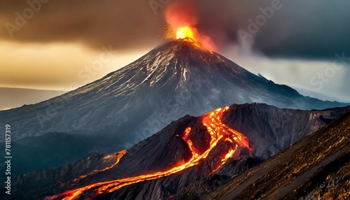 volcano mountain with lava