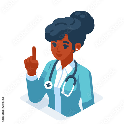 Doctor Black Woman Isometric Minimal Cute Character, Wearing Headphones and Hold Game Controller, Cartoon Clipart Vector illustration, isolated on White background