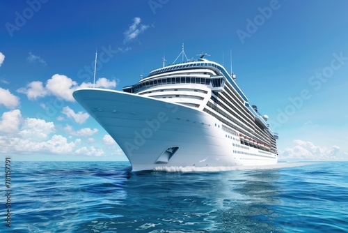 Luxurious cruise ship on the ocean under clear blue sky © P