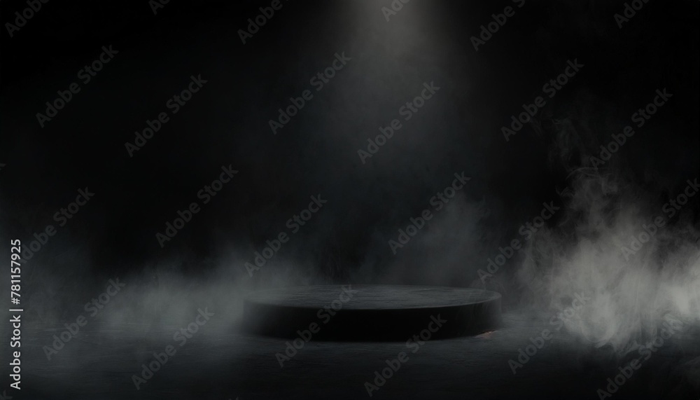 podium black dark smoke background product platform abstract stage texture fog spotlight dark black floor podium dramatic empty night room table concrete wall scene place display studio smoky dust