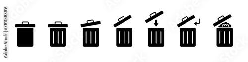 Bin icon set. Trash, garbage, waste glyph icons collection. Bin, bucket symbols vector solid, filled icons