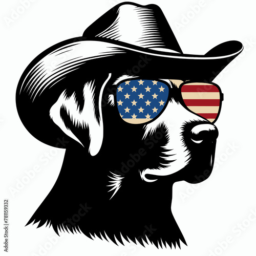 Labrador Retriever Wear USA Top Hat, 4th of July patriotic American flag, Cartoon Clipart Vector illustration, Independence day themed Mascot Logo Character Design, presidential election