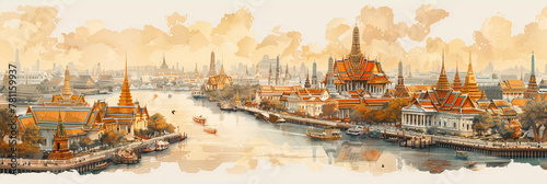 Golden Hour Splendor of Wat Arun and Chao Phraya River photo