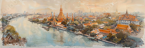 Artistic Interpretation of Wat Arun Riverside in Daylight