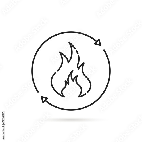 thin line burning calories icon with flame