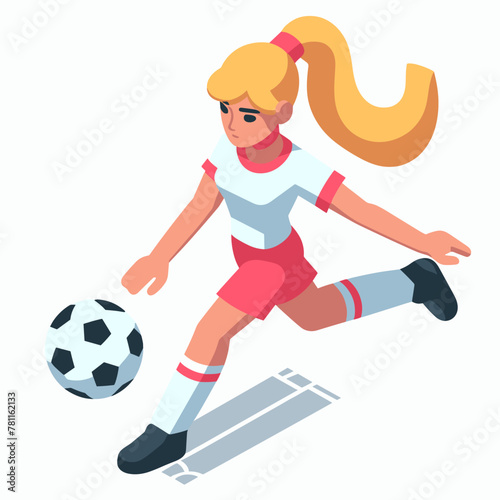 Football Player Woman Isometric Minimal Cute Character  Wearing Headphones and Hold Game Controller  Cartoon Clipart Vector illustration  isolated on White background