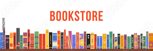 bookstore banner with row of colored books