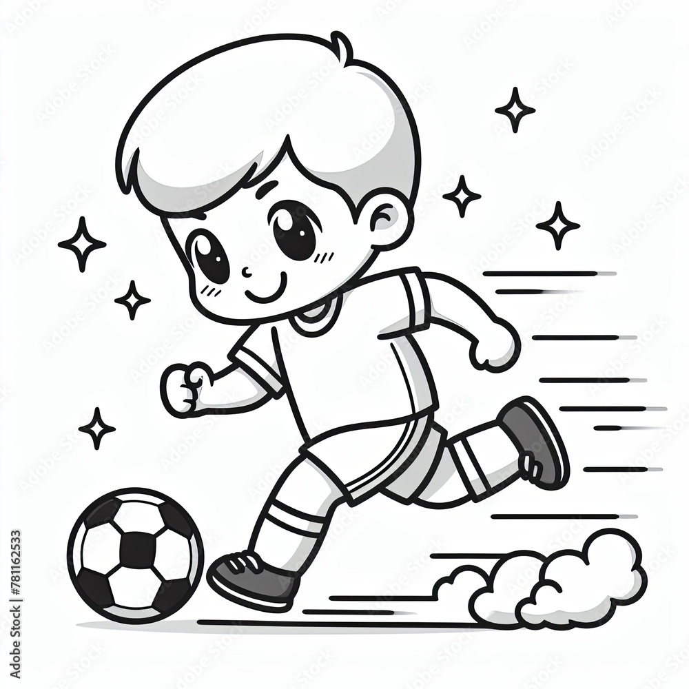 boy playing football coloring page Generative AI boy playing football coloring page Generative AI