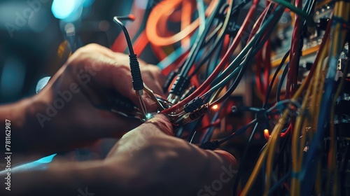 A close-up shot of a main wiring harness being soldered together, demonstrating the precision and skill required to assemble intricate electrical systems. photo