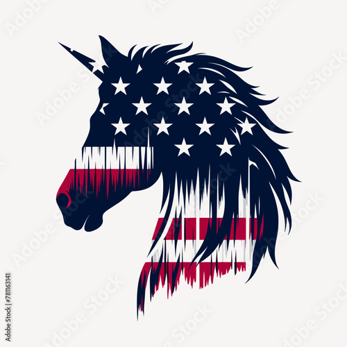 Horse Wear USA Top Hat, 4th of July patriotic American flag, Cartoon Clipart Vector illustration, Independence day themed Mascot Logo Character Design, presidential election